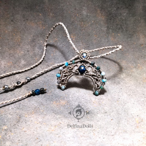 LUNULA słowiańska Chryzokola Topaz Apatyt sierp księżyca kamienie naturalne DelfinaDolls mikromakrama