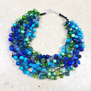 6193 zielony, niebieski, granatowy naszyjnik; kolia