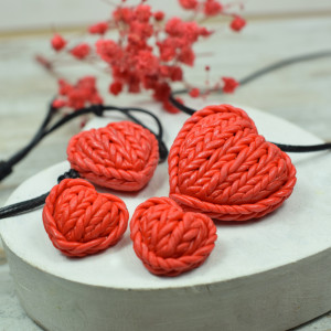 "Wełniane serca" komplet biżuterii