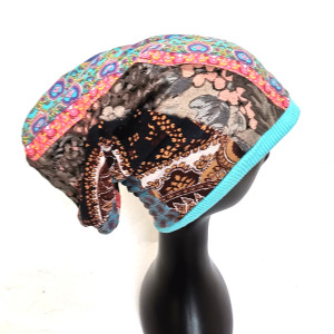 Czapka patchworkowa turbanowa na podszewce smerfetka