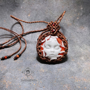 Słowiańska RUSAŁKA porcelanowa z turmalinem naszyjnik choker Delfina Dolls