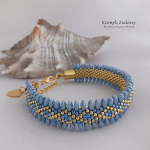 Bransoletka z koralików, błękitno-złota