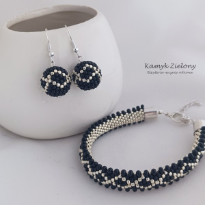 Komplet bransoletka i kolczyki czarno-srebrne