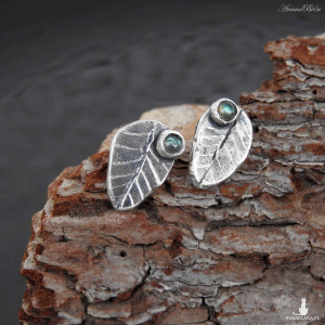 Kolczyki srebrne listki z labradorytem wkrętki