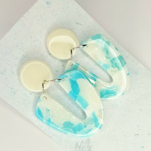 Eleganckie kolczyki biały kryształ z turkusem