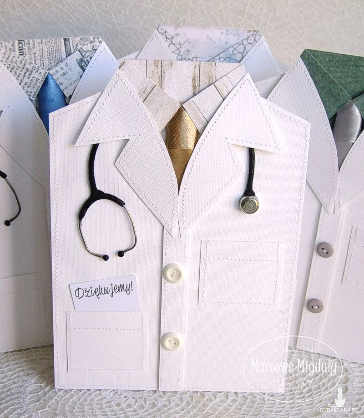 Kartka fartuch lekarski męski, podziękowanie dla lekarza