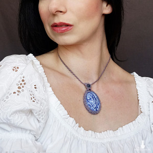 RUSAŁKA wodna słowiańska porcelana kamea Lapis Lazuli Agat mikro makrama Delfina Dolls