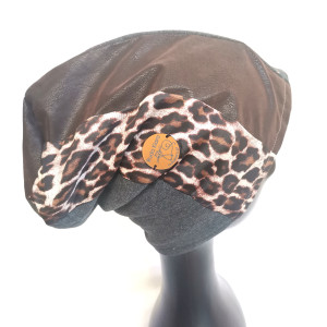 Czapka szara   damska z panterka