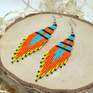 Ticala - etniczne pomarańczowo turkusowe kolczyki z koralików