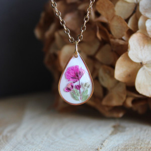 Złota łezka zawieszka złoty wisiorek kwiat naszyjnik żywica z żywicy suszone kwiaty z kwiatami naturalne kobieca różowa