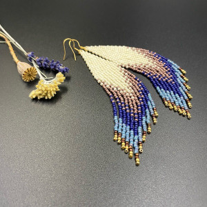 Kolczyki cieniowane kremowy, brązowy, granatowy, niebieski #678