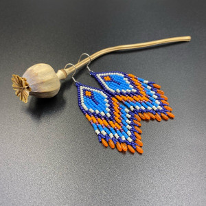 Kolczyki - mini indiańce - pomarańczowy niebieski granatowy #684