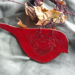 Zawieszka - czerwony ptak - duży