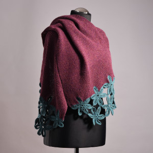 Szal damski Flora# zrobiony na drutach#zrobiony ręcznie# wełna szetlandzka#dwie techniki szydełko/druty