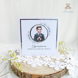 Zaproszenia na Pierwszą Komunię, komunijne "Blue Flower Boy"