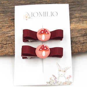 Spinki do włosów kokardki z guziczkiem w muchomorki