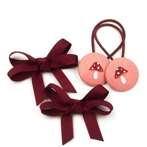 Komplet do włosów spinki kokardki i gumki Muchomorki