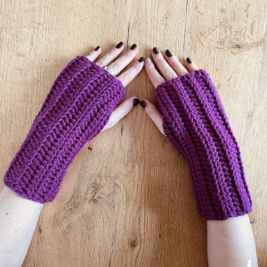 Fioletowe długie rękawiczki mitenki