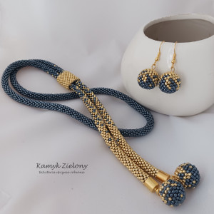 Hematytowo-złoty naszyjnik z opaską i kolczyki