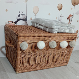 Kufer wiklinowy naturalny Skrzynia 60cm +pompony