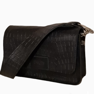 Mała czarna torebka krokodyl. Mała czarna torebka na ramię. Damska crossbody