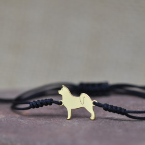 Akita amerykańska - bransoletka z psem, srebro pozłacane 925