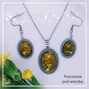 komplet biżuterii łezki w starym stylu retro vintage wrotycz stal żywica