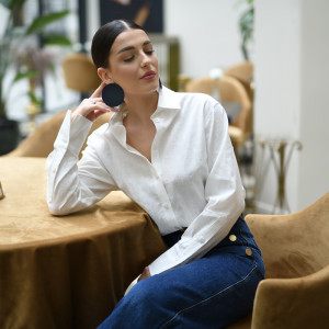 Kolekcja SUN duże kolczyki koła skóra naturalna granatowe