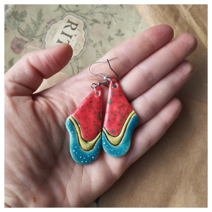 Kolczyki piórka czerwono-turkusowe