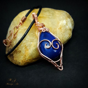 Wisiorek z miedzi oraz Jadeitu - wire wrapping