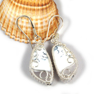 Agat dendrytowy, Srebrne kolczyki z Agatem, ręcznie wykonane, prezent dla niej, prezent dla mamy, prezent urodzinowy, biżuteria, wire wrapped