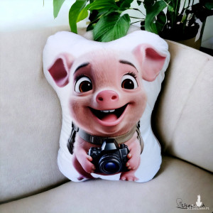 Przytulanka świnka fotograf poduszka ze świnką poduszka świnka pluszowa świnka aparat