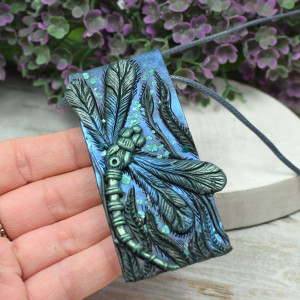 Duży wisiorek ważka - granat i metaliczna zieleń