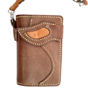 Portfel motocyklisty, rowerzysty brązowy ze skóry ręcznie uszyty.