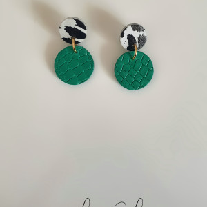 GAJA Małe urocze kolczyki ze skóry naturalnej zielone waż biało czarna panterka