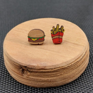 Kolczyki drewniane HAMBURGER I FRYTKI