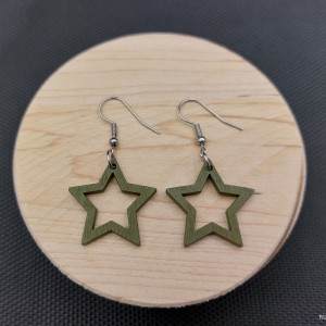 Kolczyki drewniane GWIAZDKI ZIELONE CIEMNE
