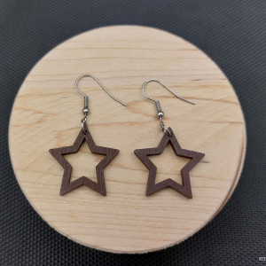 Kolczyki drewniane GWIAZDKI BRĄZOWE