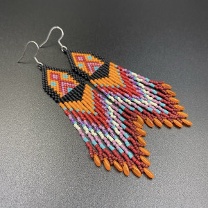 KOLCZYKI INDIAŃSKIE PLECIONE - pomarańczowe #719