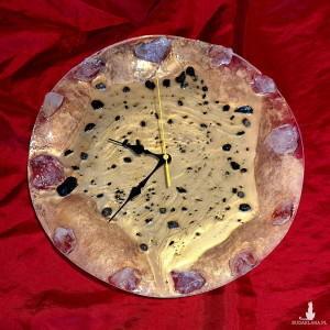 Zegar Hand Made Żywica I Kamienie Mocy 🧿 Kryształ Górski Cytryn Turmalin Obsydian 🪬