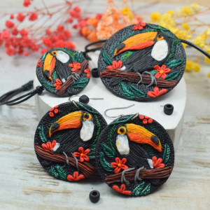 Tukan - kolorowy, niezwykły komplet biżuterii