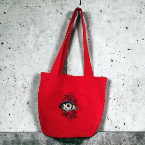 Duża bawełniana torba z kieszenią i haftem