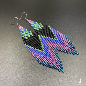 KOLCZYKI INDIAŃSKIE Z KORALIKÓW - czarny, kobaltowy, zielony, różowy #737