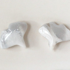 kolczyki - sztyfty srebrne – liście miłorzębu biało-srebrzyste