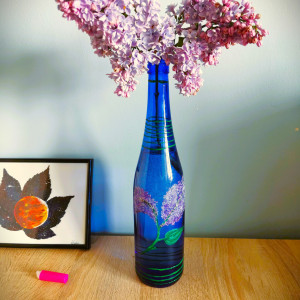 Unikatowy wazon / butelka ozdobna ręcznie malowana w bzy