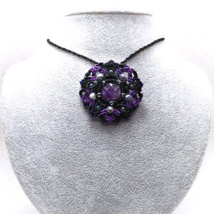 Gwiazda Pentagram Ametyst Szafir ażurowa mandala naszyjnik - choker pleciony makramowy DelfinaDolls