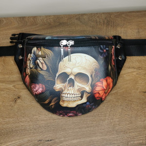 Nerka saszetka biodrowa mini torebka  w rozmiarze XL - czaszka w kwiatach