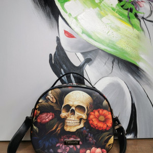 Torebka na ramię  kuferek - czaszka w kwiatach