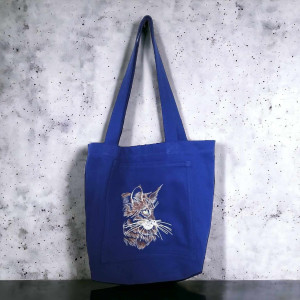 Duża bawełniana shopperka z kieszeniami i haftem