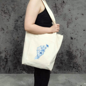 Duża bawełniana shopperka z kieszeniami i haftem